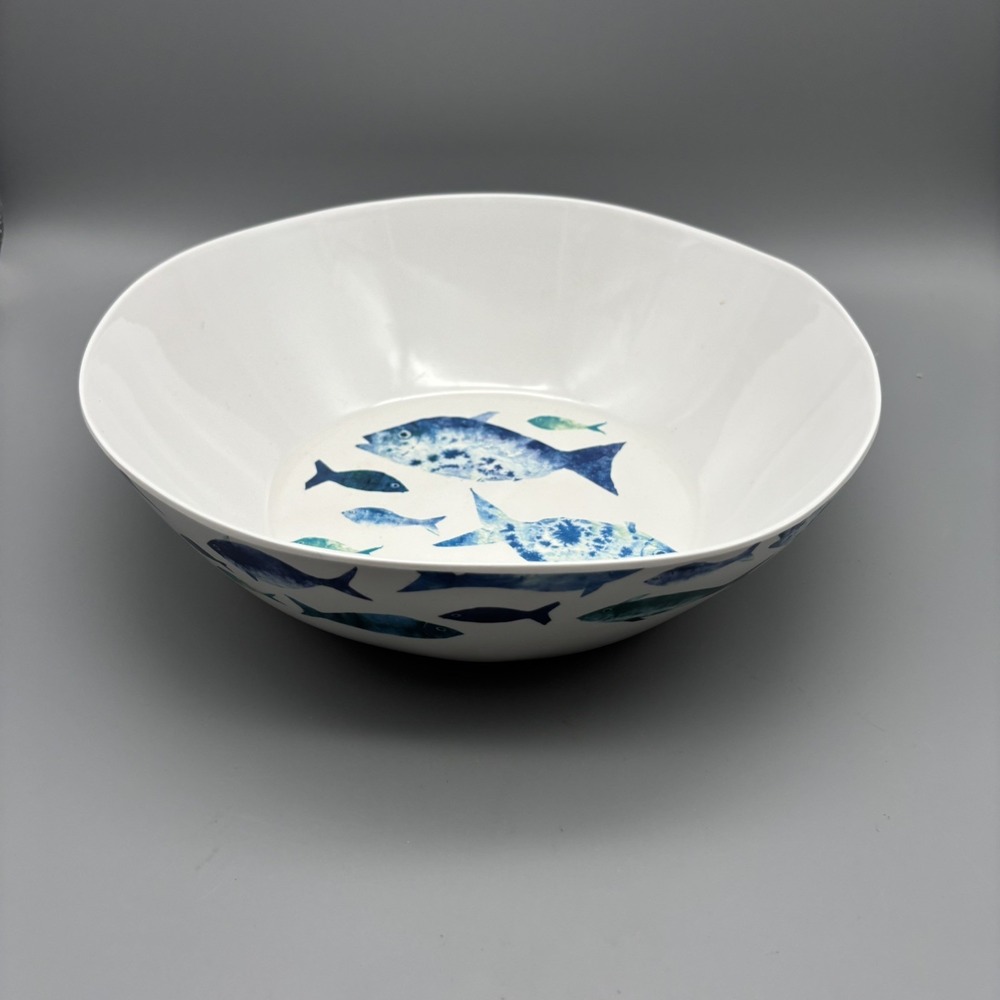 SIGRID OLSEN Fish Melamine Pasta Salad Bowl‎ Green Teal Blue 11.75"